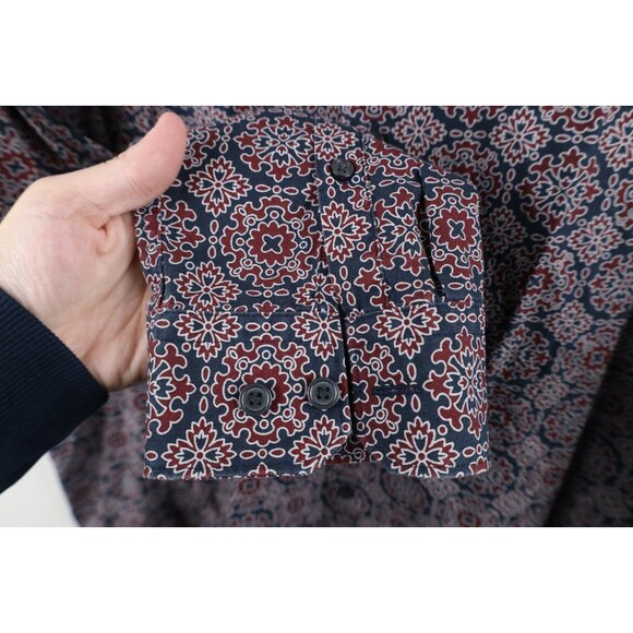 Express Mens Size 2XL XXL Slim Geometric Tapestry Collared Button Shirt Cotton - Picture 4 of 11